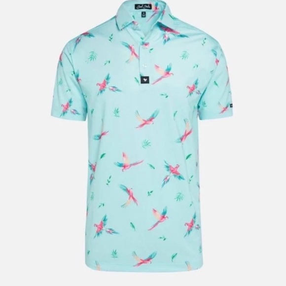 Bad Birdie Men's ‘Macaw’ Blue Parrot Print Polo Golf Shirt - Picture 3 of 4